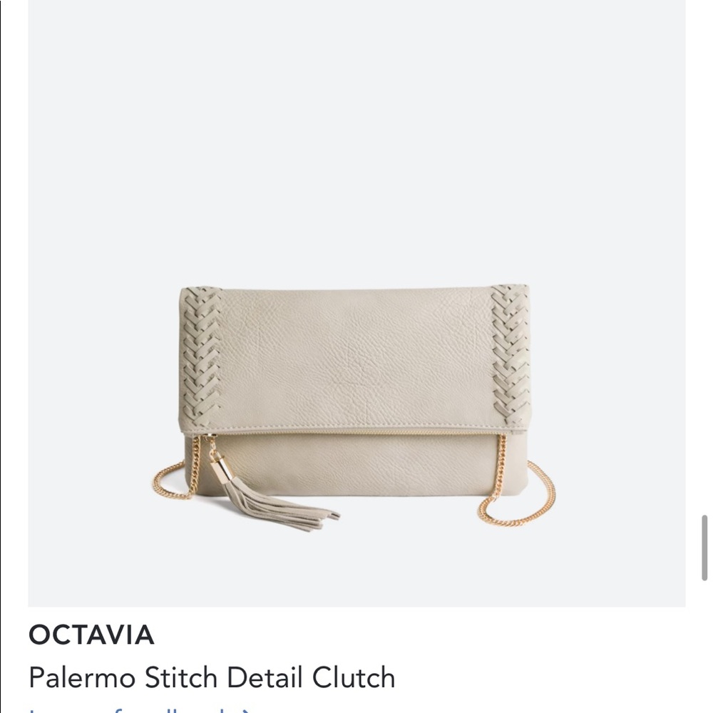 Tan/off white stitch detail clutch with faux gold strap